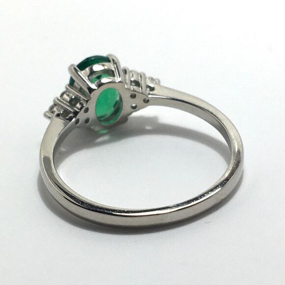 Sterling Silver Ring 925 Cubic Zirconia Size 7 Emerald Green & Clear CZ - Picture 11 of 13